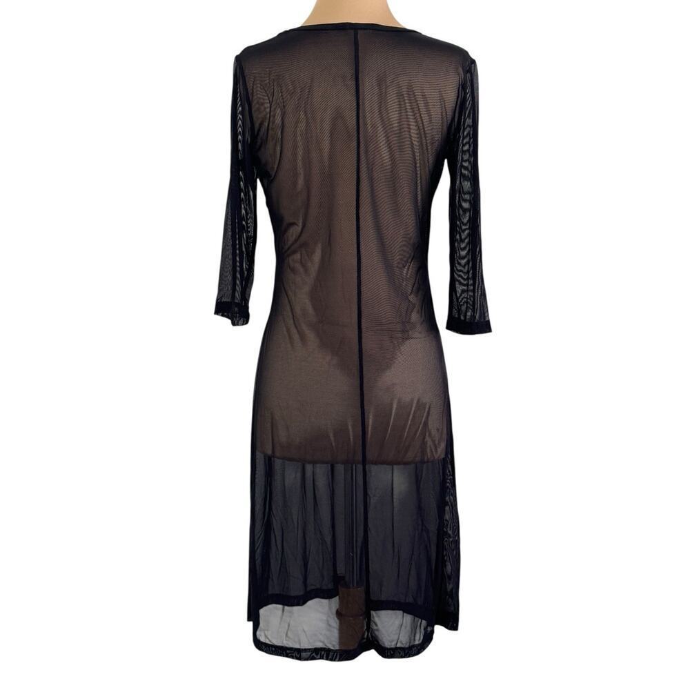HEART MOON STAR Sheer Mesh Floral Embroidered Beach Coverup Dress 3/4 Sleeve S - Picture 7 of 9